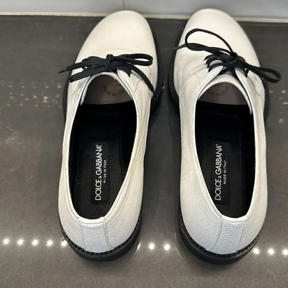 Dolce & Gabbana White Leather Derby Dress Formal Shoes-NWOT